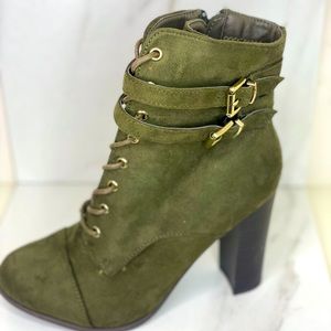Olive Buckle Ankle Boots